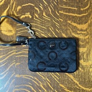 Coach Black Small Signature C Satin with Sequins Wristlet